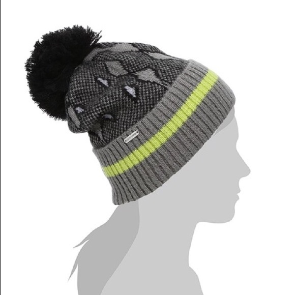 Steve Madden Snake Print & Neon Beanie Pom Hat - Picture 12 of 12